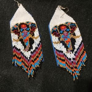 Hand crafted native American style seed bead elephant earrings